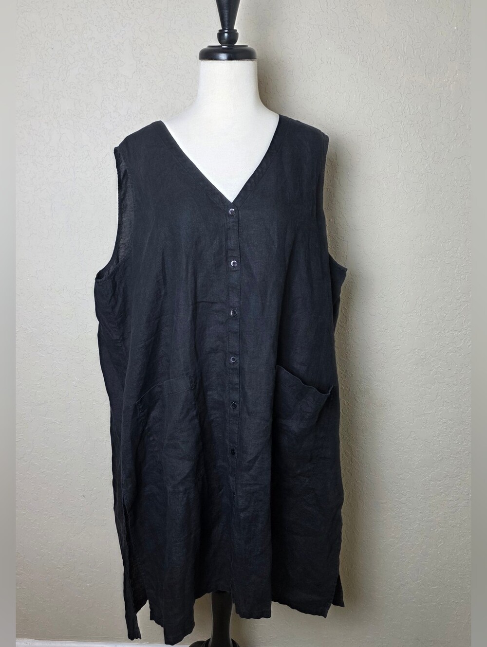 Eileen Fisher Linen Button Down Sheath Dress Black Size 3X